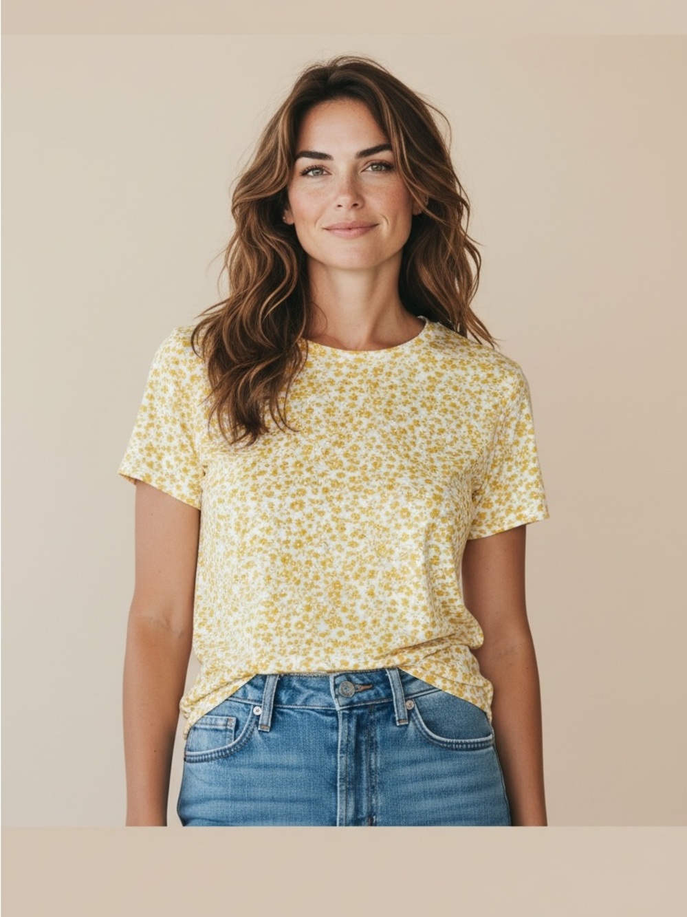Women's Style & Co. Yellow & White Floral Print Tee Size M